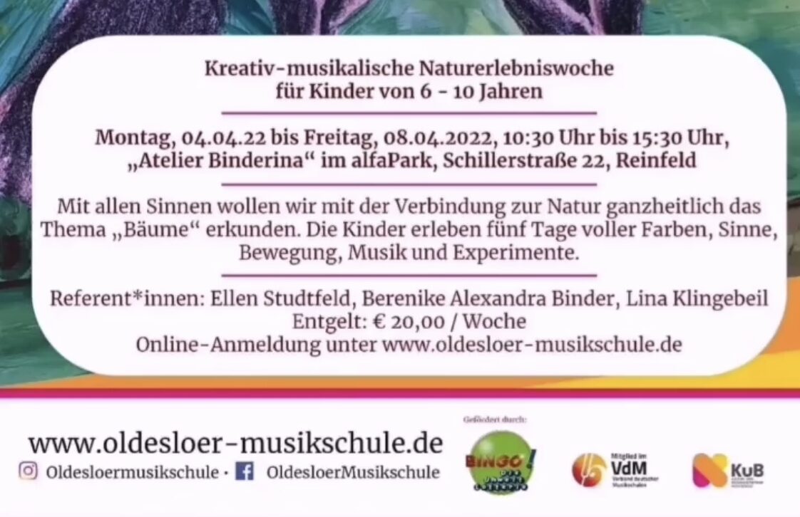 Naturerlebniswoche zusammen mit der BINGO Umweltstiftung und mit der Musikschule Bad Oldesloe, 2022/2023 und 2024